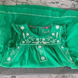 mini boden green dress short sleeve ruffle trim, 7-8 yr